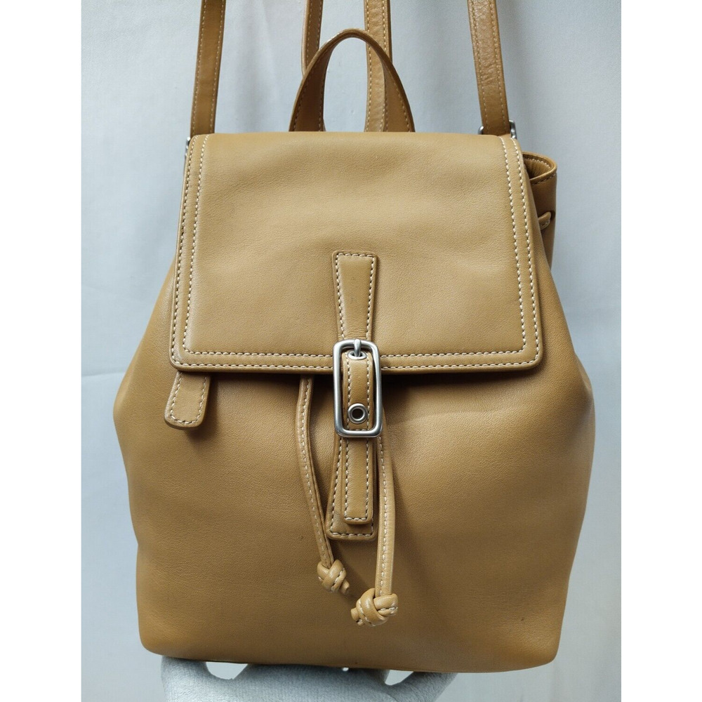 Coach Brown Tan Leather Drawstring Buckle Flap Closure Backpack - Vintage - Picture 2 of 16